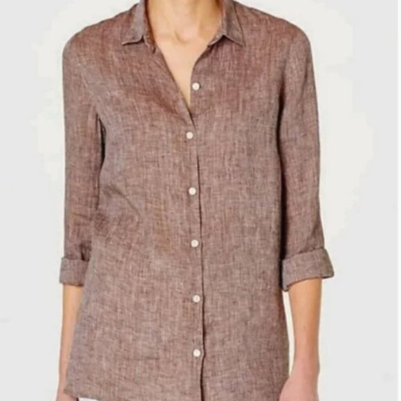 J. Jill Love Linen Long Sleeves Essential Shirt, Brown, Size XS, Pre-owned EUC - Picture 10 of 10
